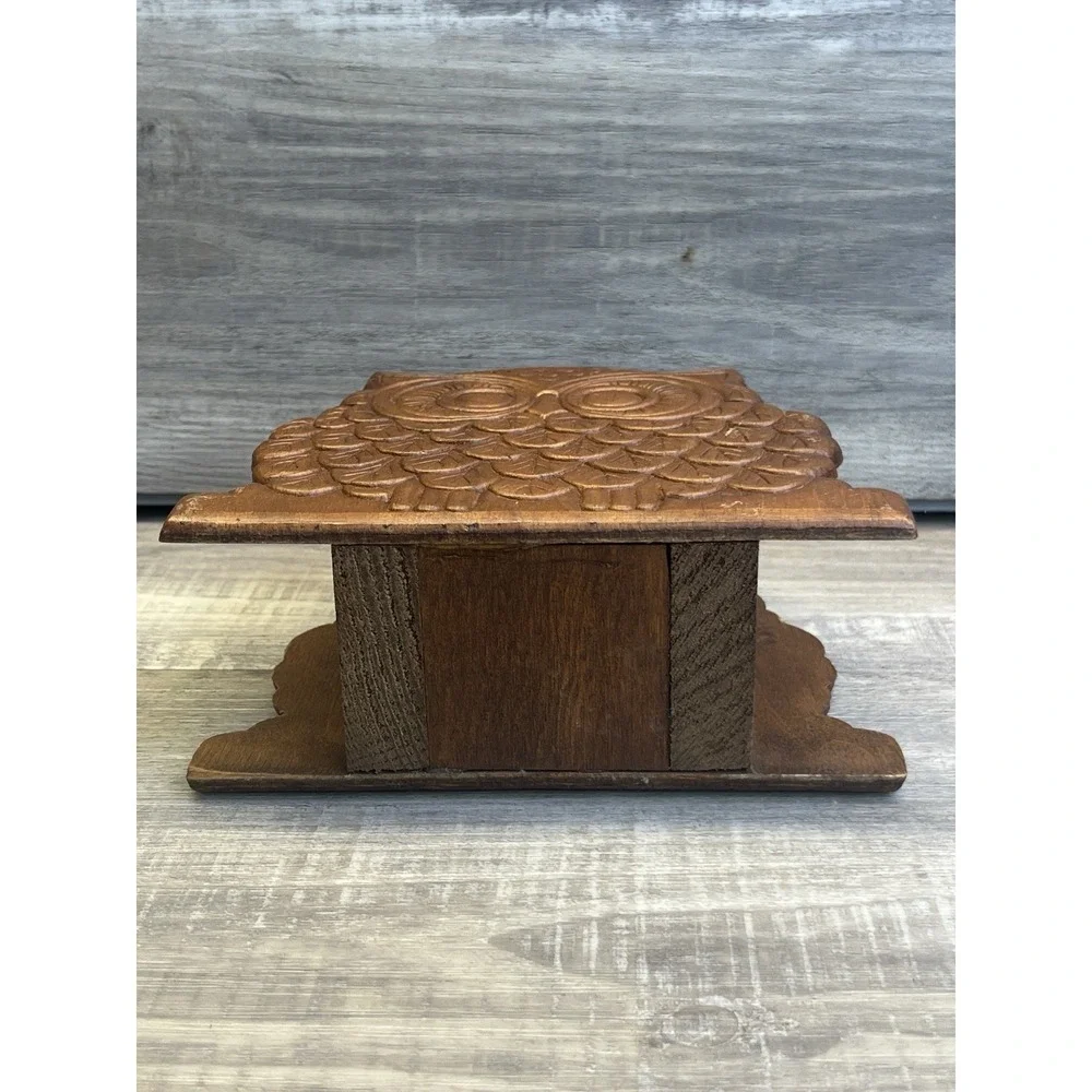 Wooden Owl Napkin Letter Holder Vintage 70s Retro MCM Carved Wood